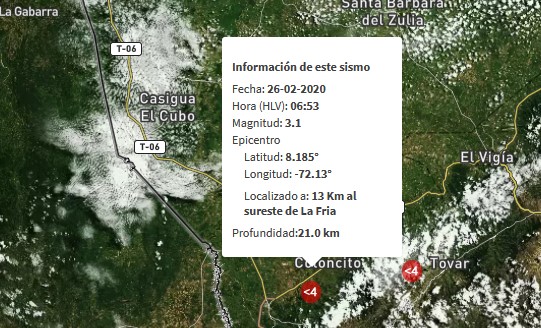 Sismo de magnitud 3.1 al sureste de La Fría