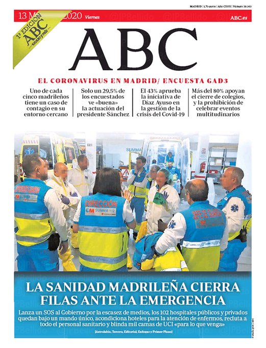 Portadas de la prensa internacional de este viernes 13 de marzo de 2020