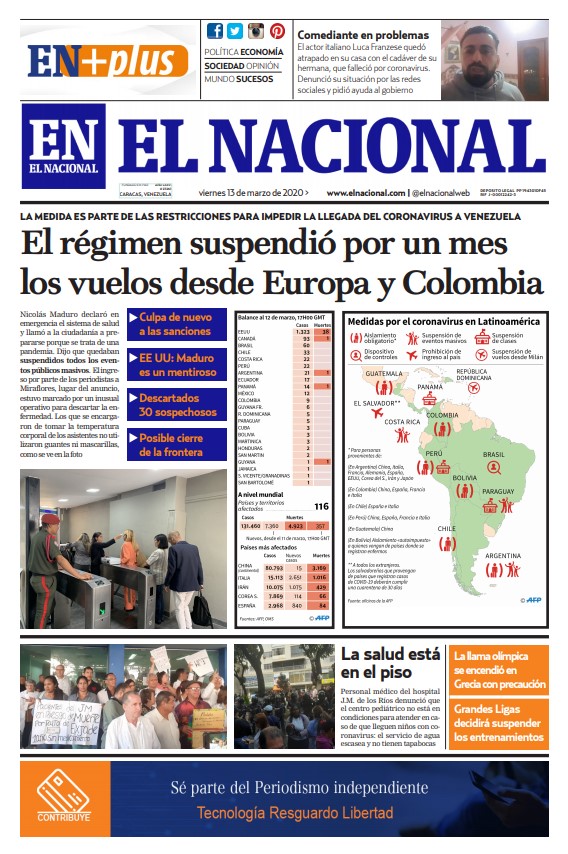 Portadas de este viernes 13 de marzo de 2020