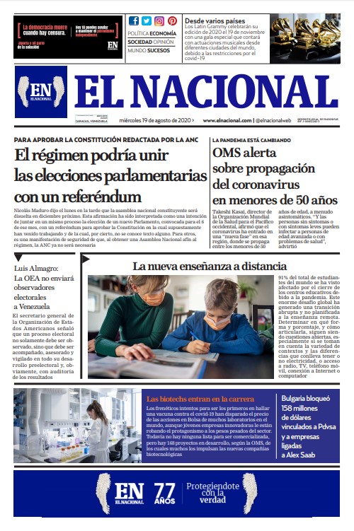 Portadas de este miércoles 19 de agosto de 2020