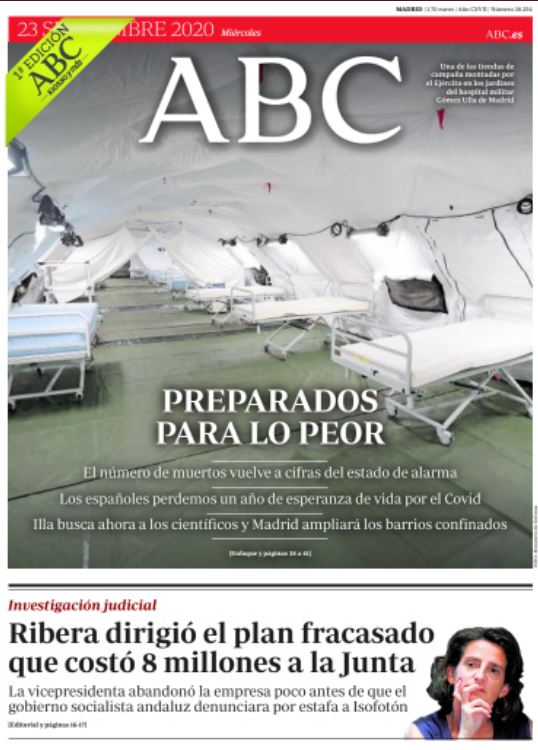 Portadas de la prensa internacional de este miércoles 23 de septiembre de 2020