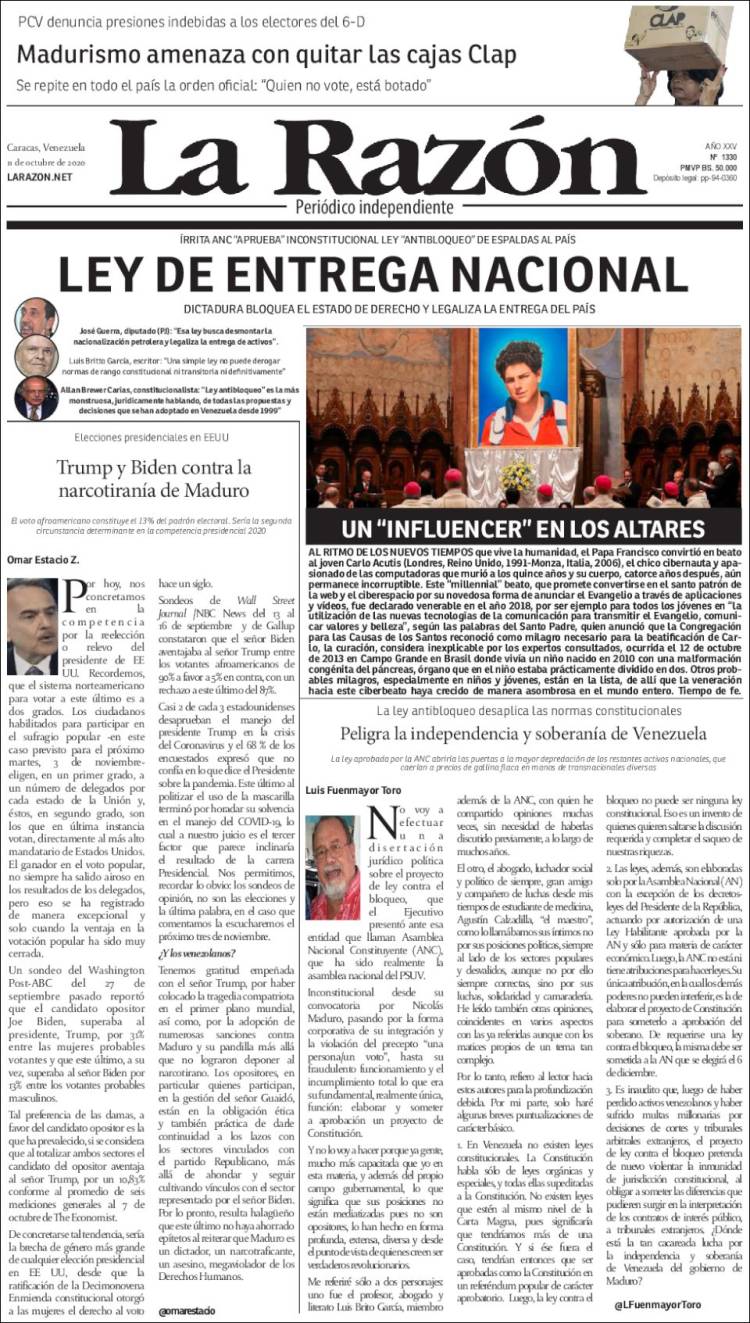 Portadas de este domingo 11 de octubre de 2020