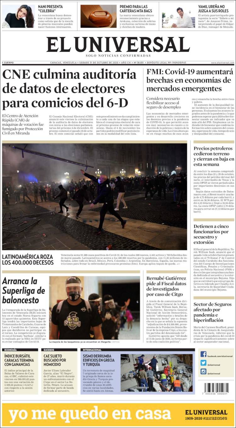 Portadas de este sábado 31 de octubre de 2020