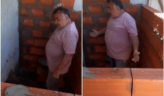 ¡VIRAL! El momento en el que un albañil se da cuenta que construyó una habitación sin puertas (VIDEO)