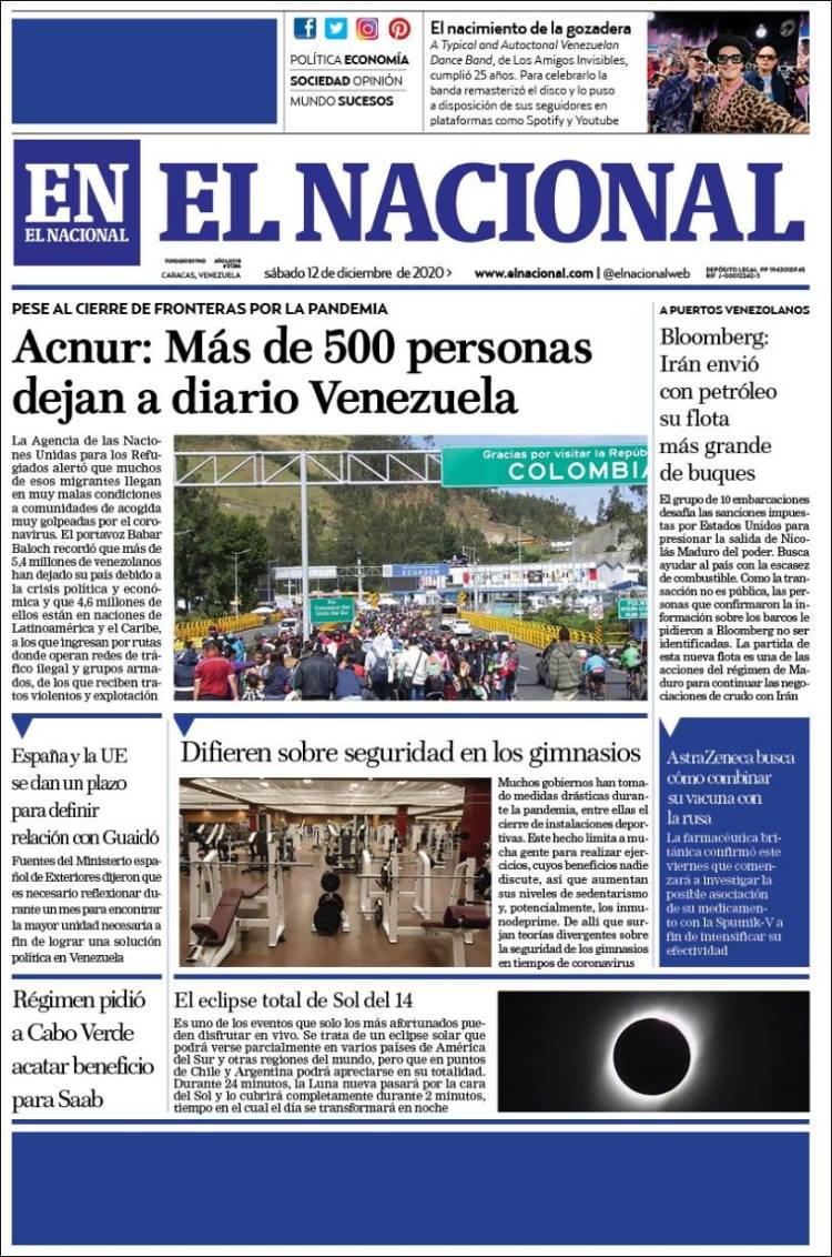 Portadas de este sábado 12 de diciembre de 2020