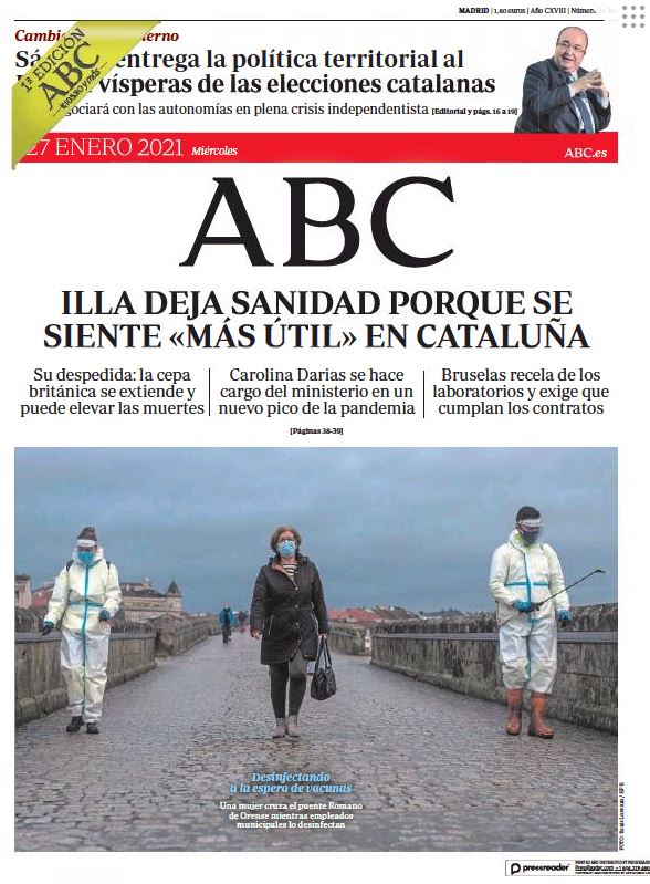 Portadas de la prensa internacional de este miércoles 27 de enero de 2021