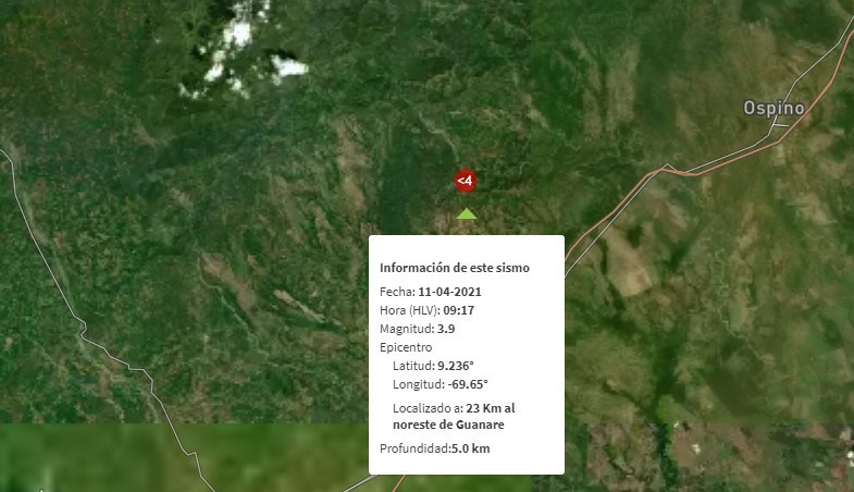 Sismo de magnitud 3.9 se registró en Guanare este #11Abr