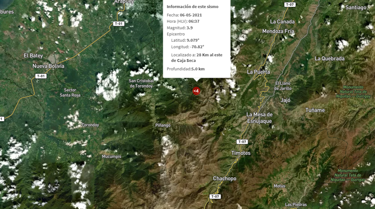 Sismo de 3.9 se registró en Caja Seca