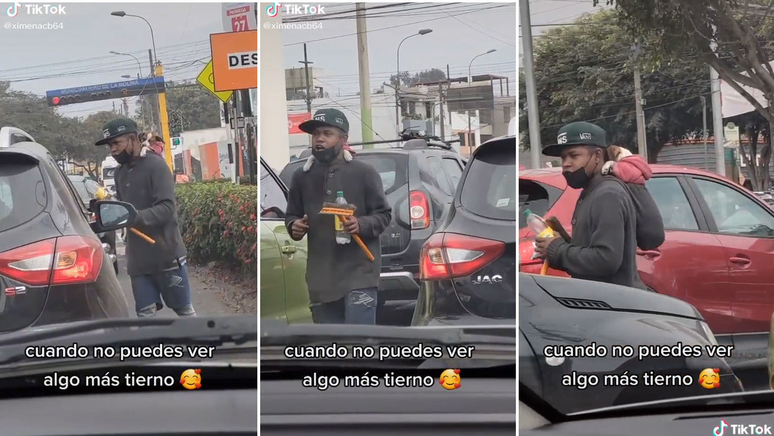 Lo más tierno que veras hoy: Joven se gana la vida limpiando parabrisas mientras carga a su inseparable perrito en la espalda (VIDEO)