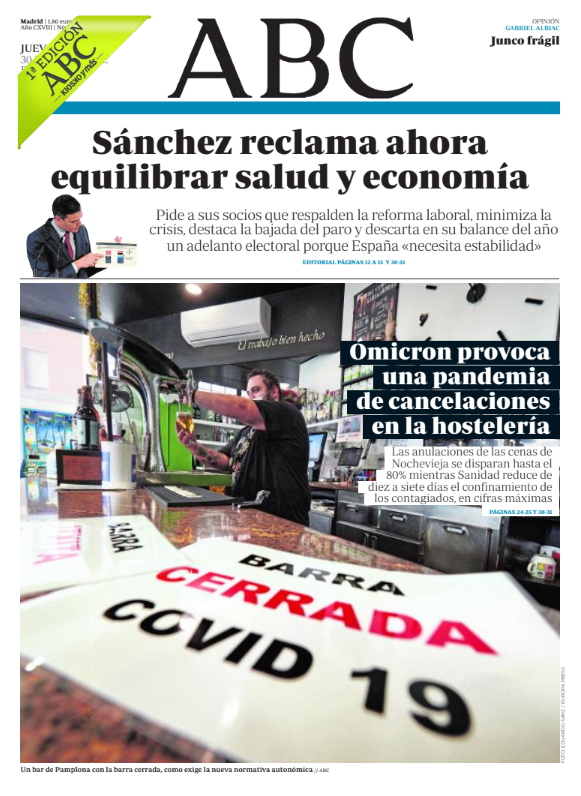 Portadas de la prensa internacional de este jueves 30 de diciembre de 2021