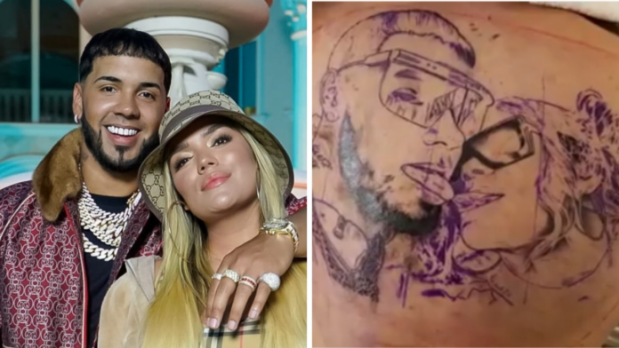 Anuel se tapó el tatuaje que tenía en la espalda con la cara de Karol G (VIDEO)