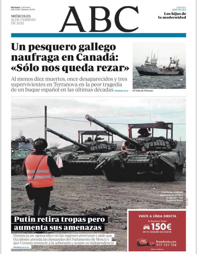 Portadas de la prensa internacional de este miércoles 16 de febrero de 2022