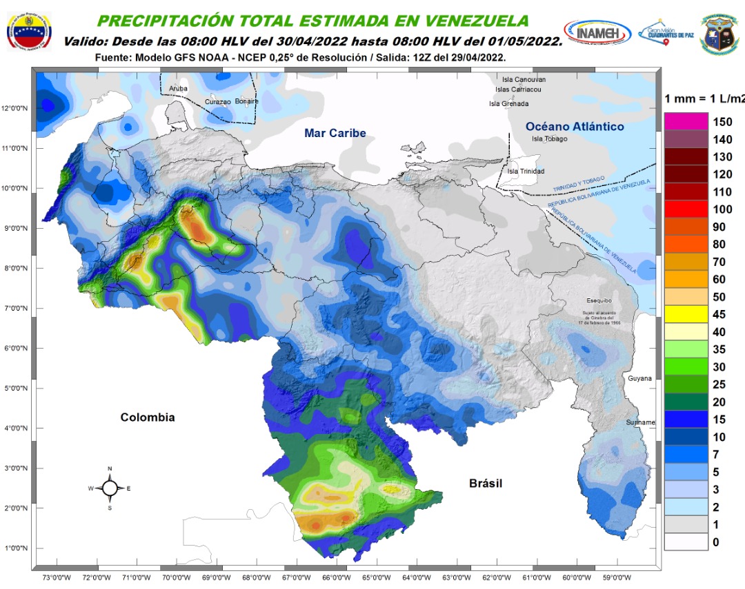 Inameh pronosticó lluvias y actividad eléctrica para este #30Abr