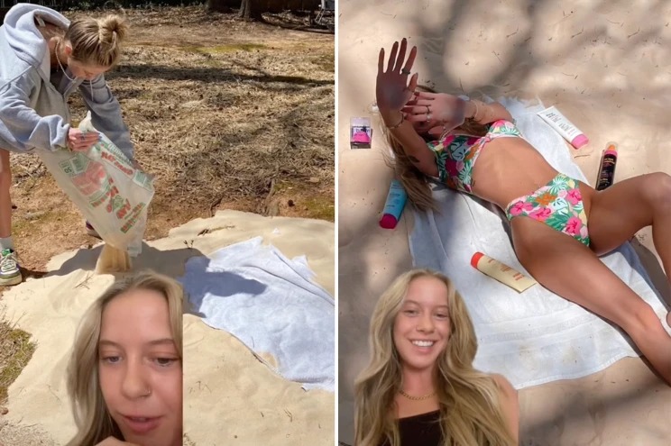 Influencer de EEUU mostró cómo simula fotos perfectas en la playa sin salir de su pueblo rural