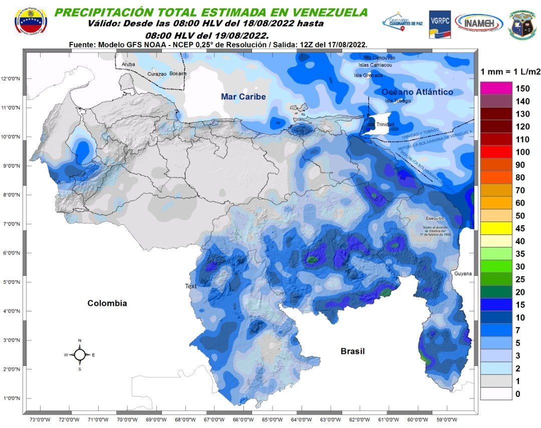 El estado del tiempo en Venezuela este #18Ago, según Inameh