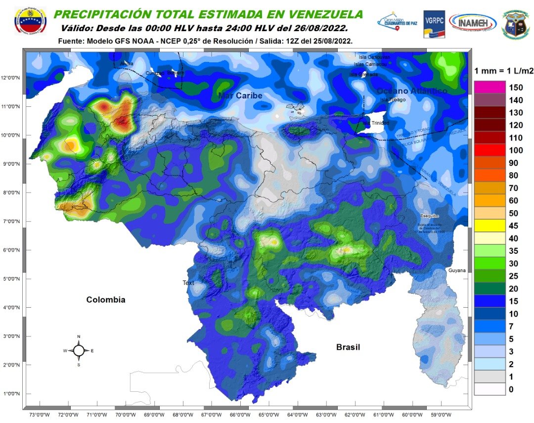 El estado del tiempo en Venezuela este #26Ago, según Inameh