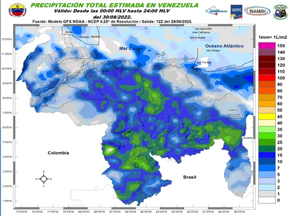 El estado del tiempo en Venezuela este #30Ago, según Inameh