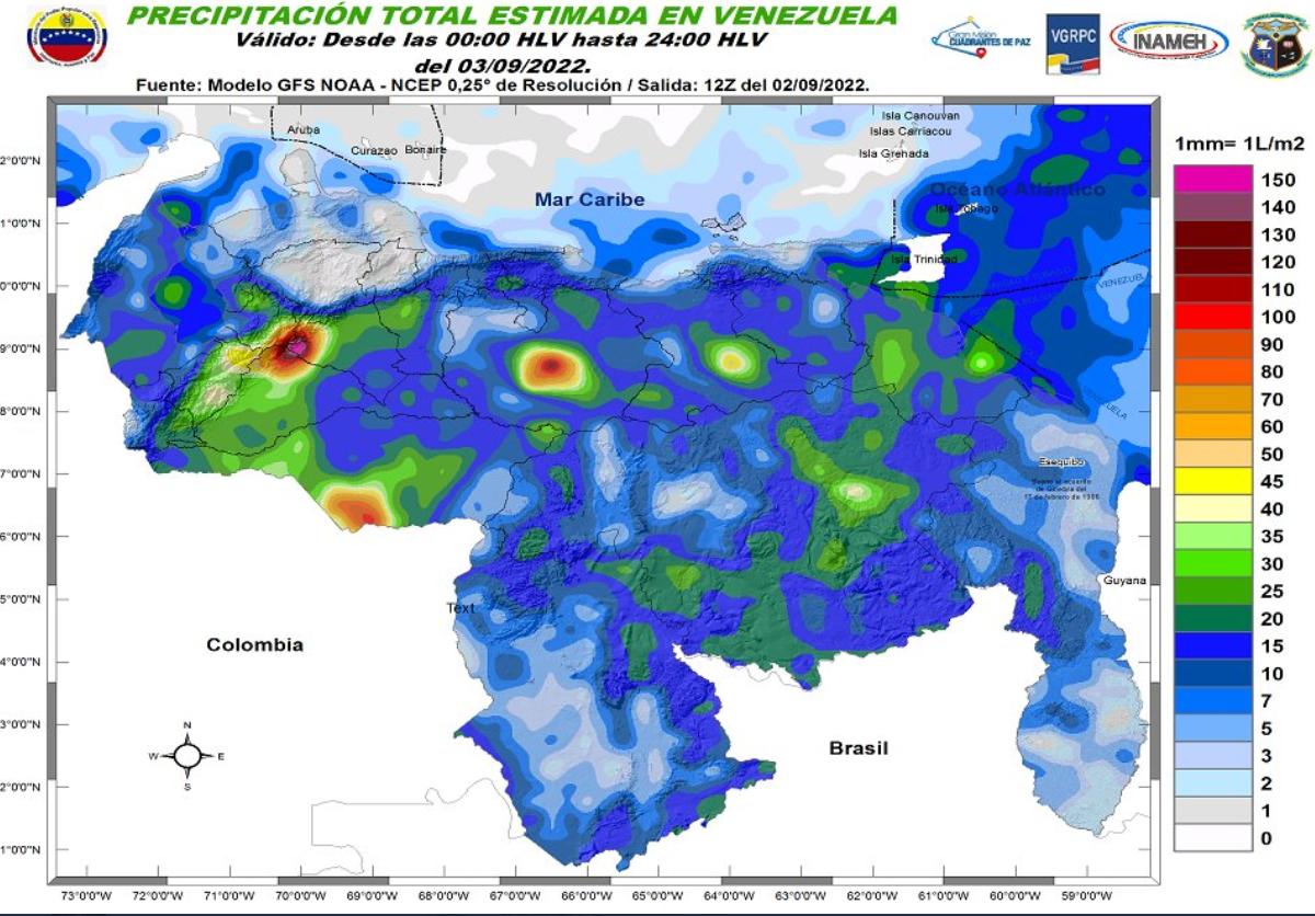 El estado del tiempo en Venezuela este #3Sep, según Inameh