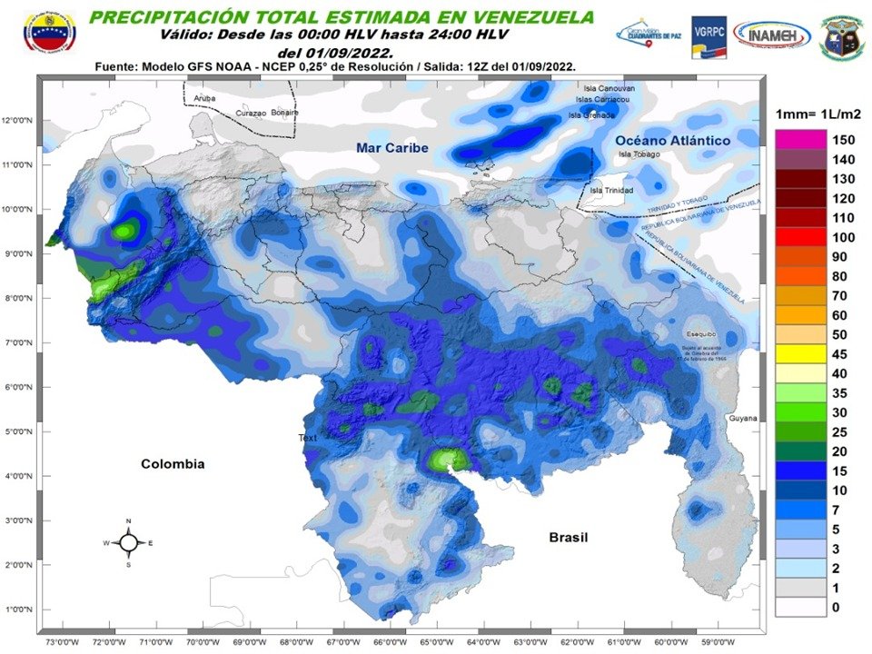 El estado del tiempo en Venezuela este #1Sep, según Inameh