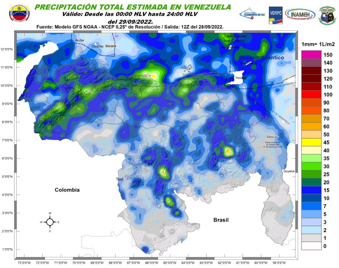 El estado del tiempo en Venezuela este #29Sep, según Inameh