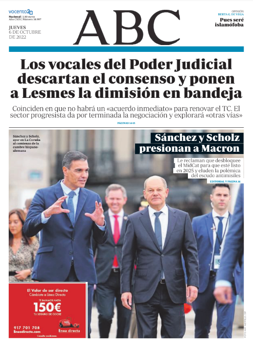 Portadas de la prensa internacional de este jueves 6 de octubre de 2022