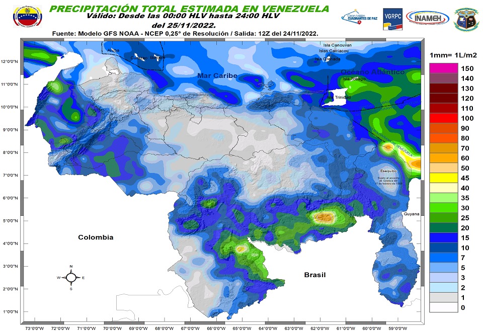 El estado del tiempo en Venezuela para este #25Nov, según el Inameh