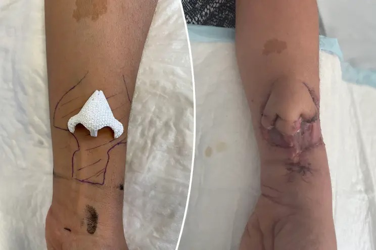 ¡Increíble! Se dejó crecer una nariz en el brazo para trasplantarla a su cara