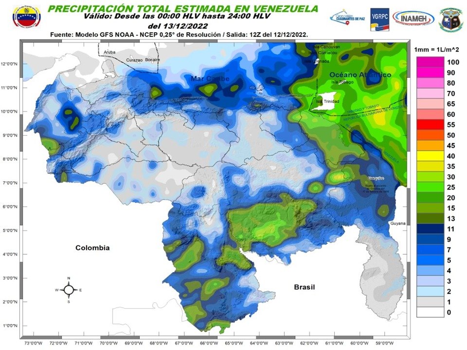 El estado del tiempo en Venezuela este #13Dic, según Inameh