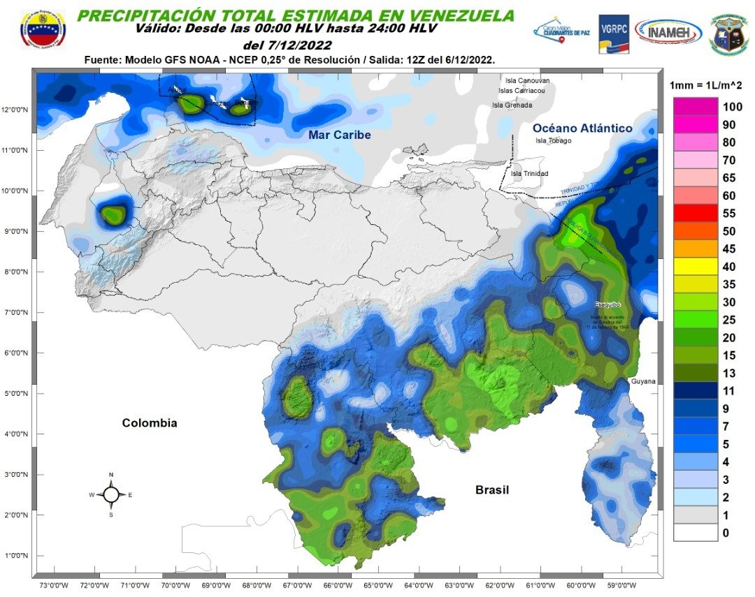 El estado del tiempo en Venezuela este #7Dic, según Inameh