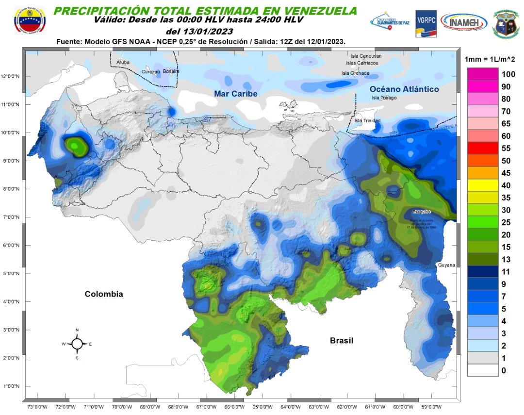 El estado del tiempo en Venezuela este #13Ene, según Inameh