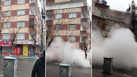 VIDEOS: Colapsa en cuestión de segundos un edificio residencial en Turquía a causa del terremoto