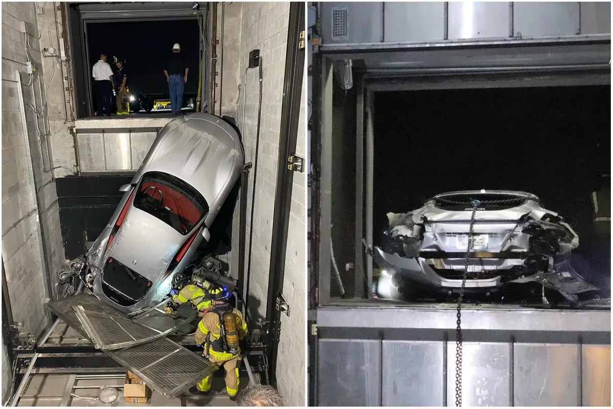 Ferrari cayó al foso del ascensor de un concesionario de lujo en Florida