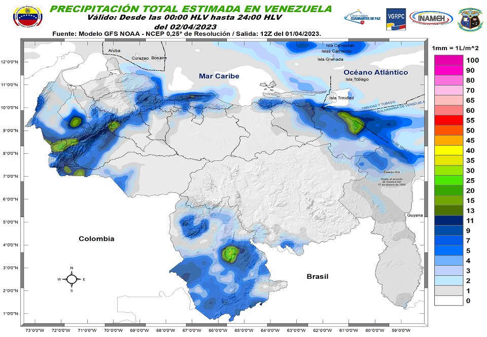 El estado del tiempo en Venezuela este #2Abr, según Inameh