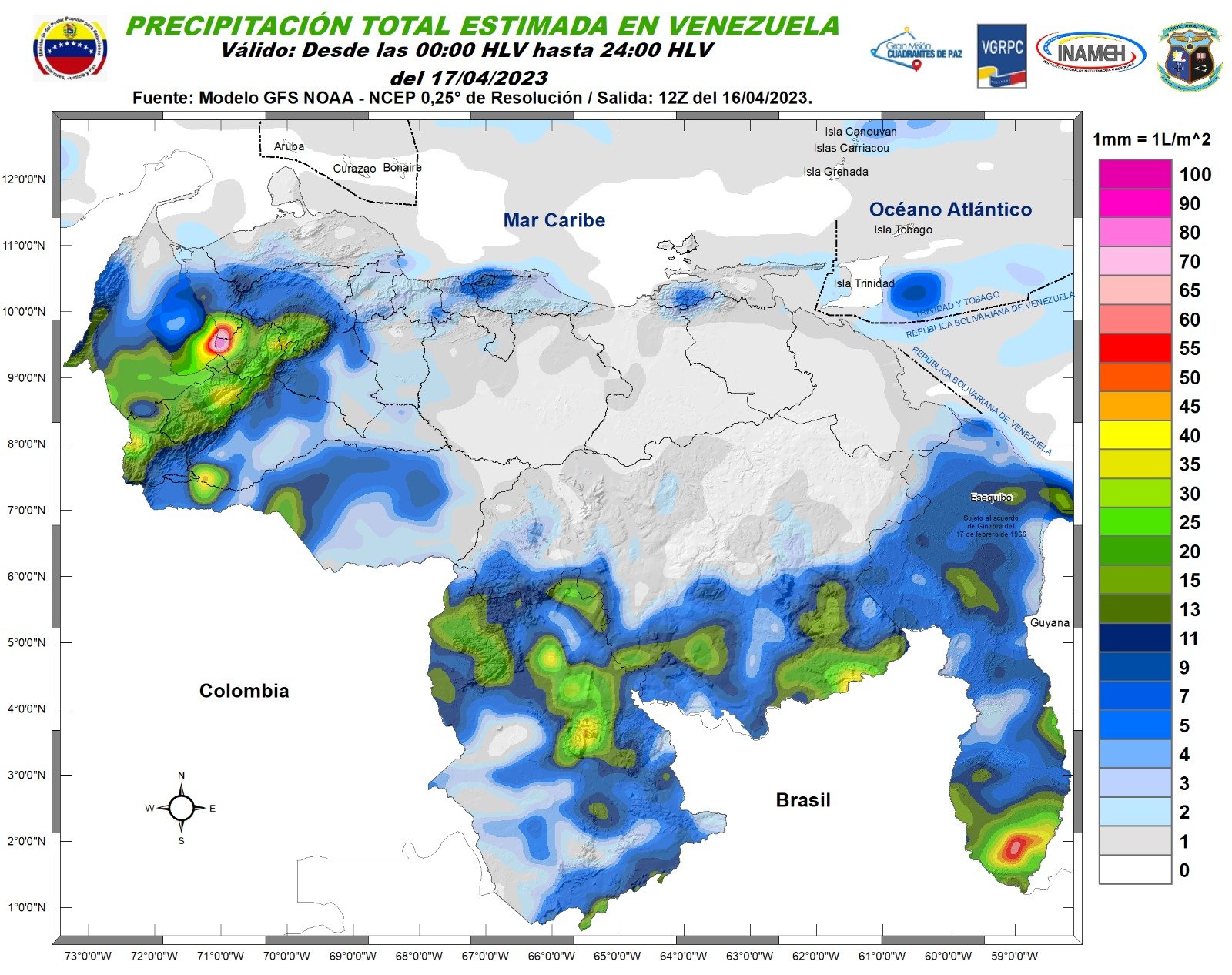 Inameh prevé lluvias o chubascos dispersos en varias zonas de Venezuela este #17Abr