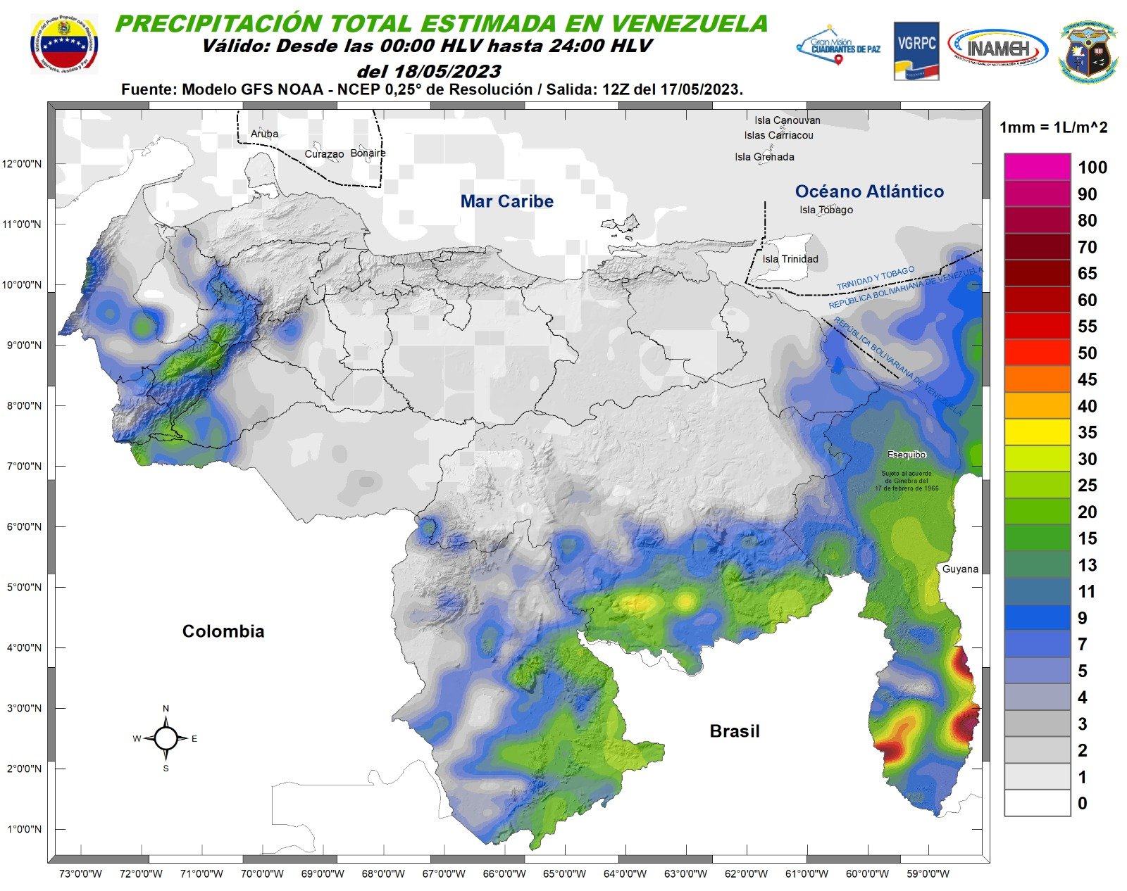 Inameh prevé abundante nubosidad con lluvias o chubascos en gran parte del país este #18May