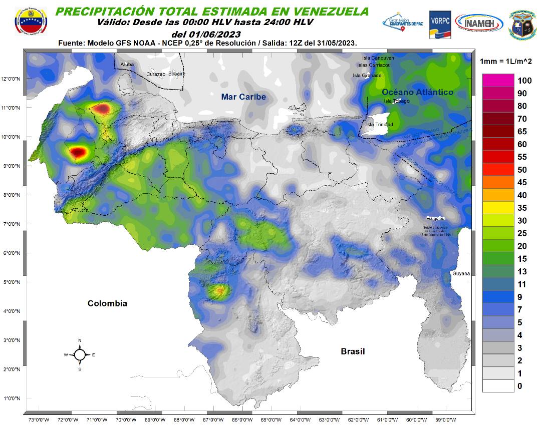 Lluvias en gran parte del país este #1Jun debido al desplazamiento de la primera onda tropical, según Inameh