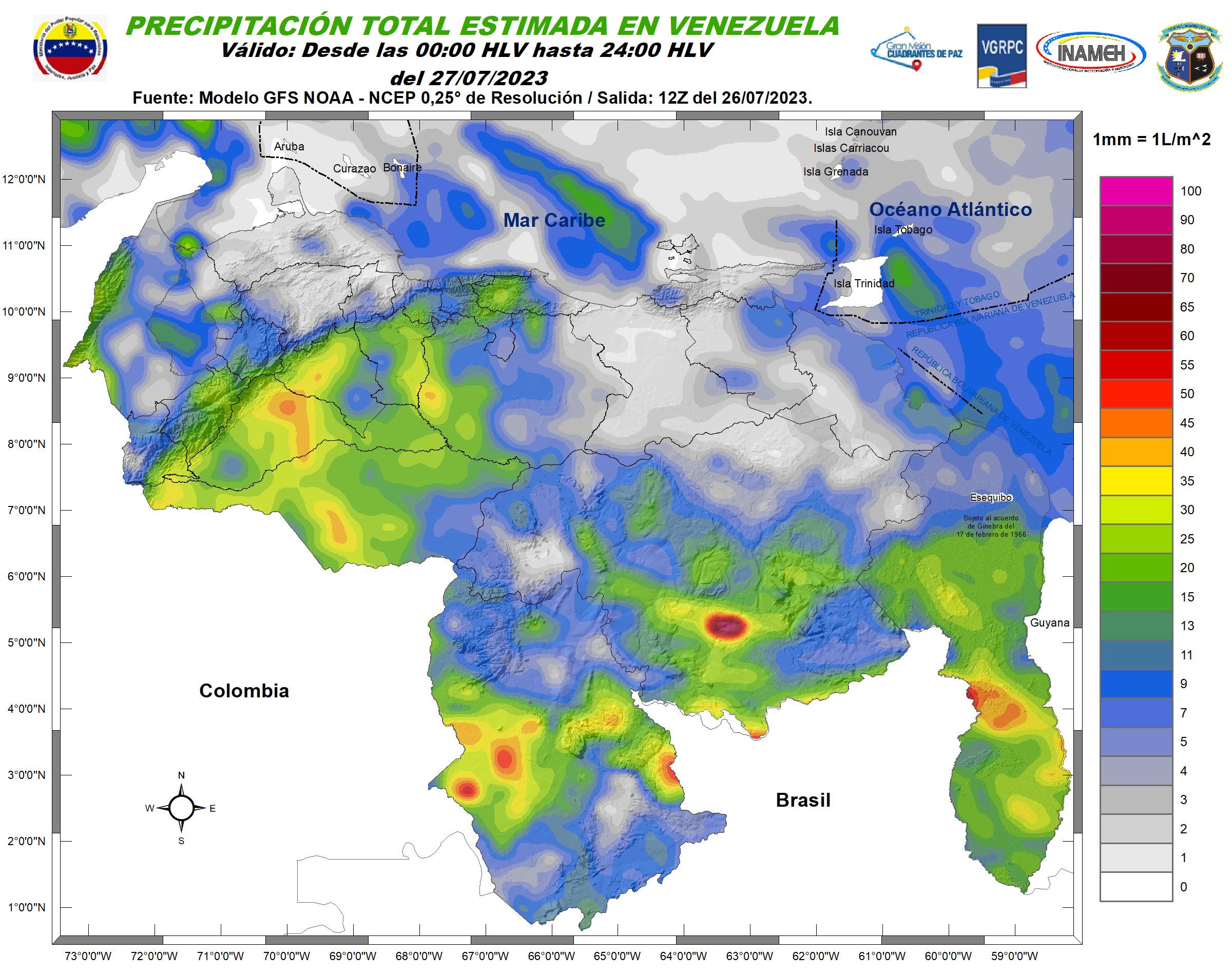 Inameh prevé actividad eléctrica y ráfagas de vientos en algunas zonas de Venezuela este #27Jul