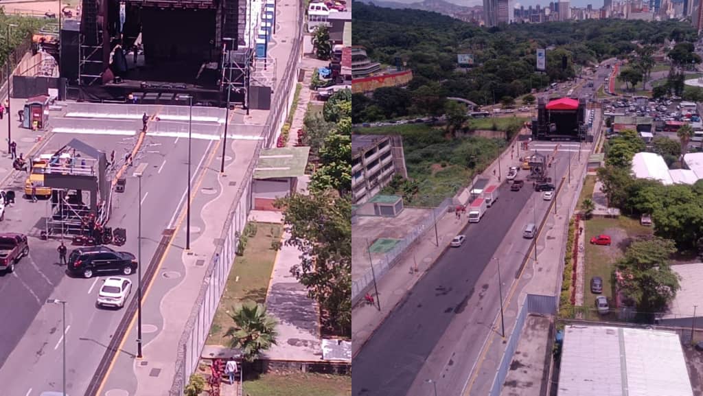 En Imágenes: tarima instalada en Plaza Venezuela para recordar a Chávez generó fuerte retraso vehicular