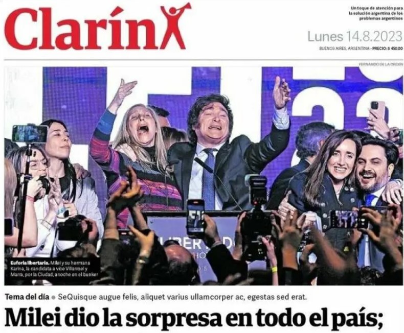 Javier Milei logró un sorprendente triunfo, y la pelea sigue abierta con Patricia Bullrich y Sergio Massa (Portadas)