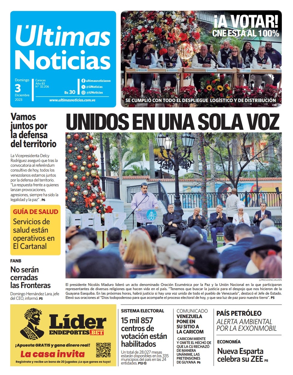 Portadas de este domingo 3 de diciembre de 2023