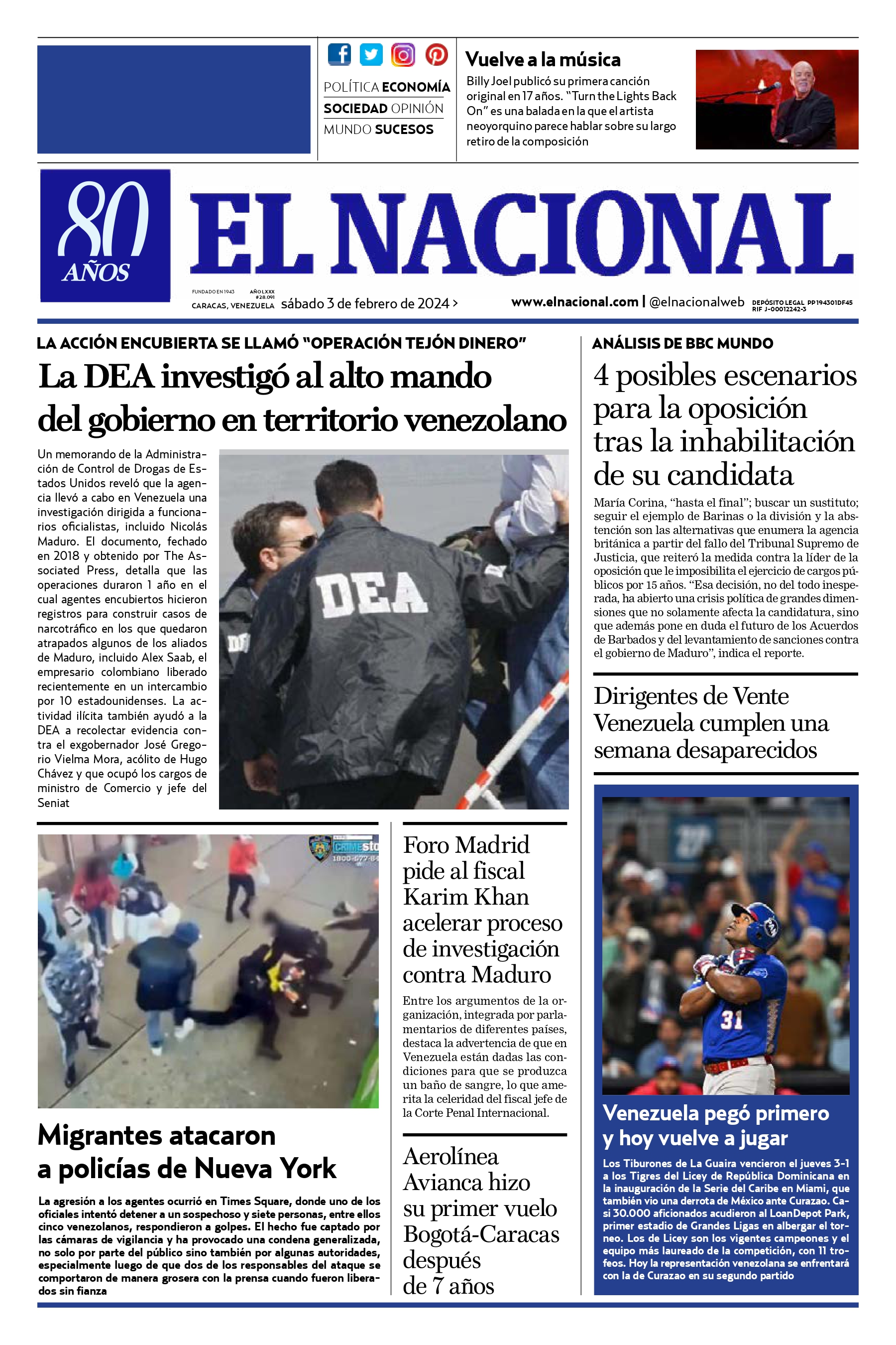 Portadas de este sábado 3 de febrero de 2024