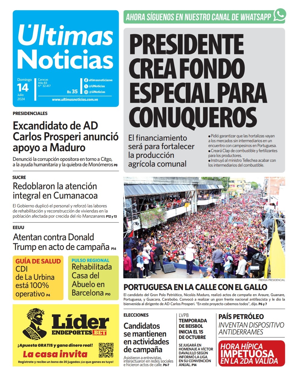 Portadas de este domingo 14 de julio de 2024