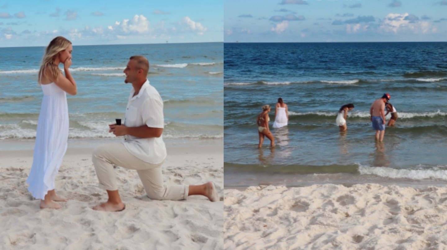 Una propuesta de matrimonio en la playa terminó de la peor manera