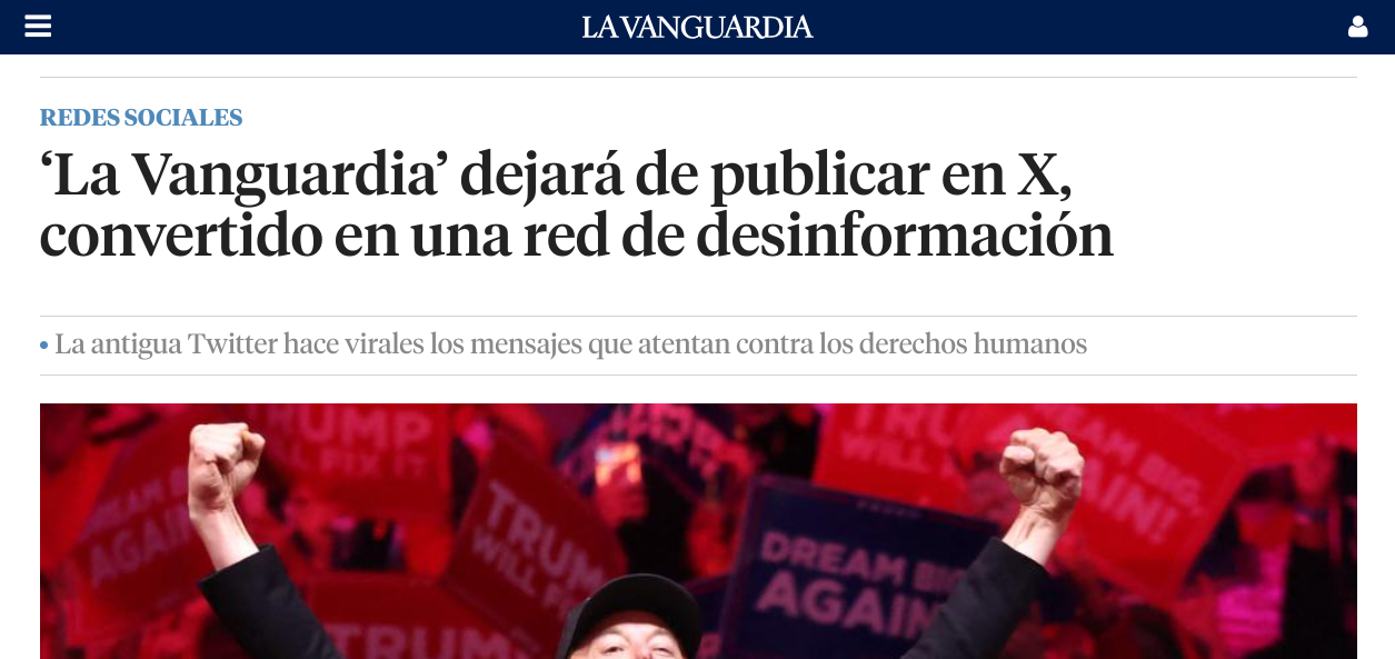 Diario español La Vanguardia dejará de publicar en X, convertida en una “red de desinformación”