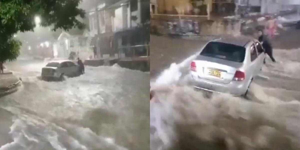 VIDEO: El desesperante momento de un hombre mientras trataba de evitar que su carro fuera arrastrado por las lluvias