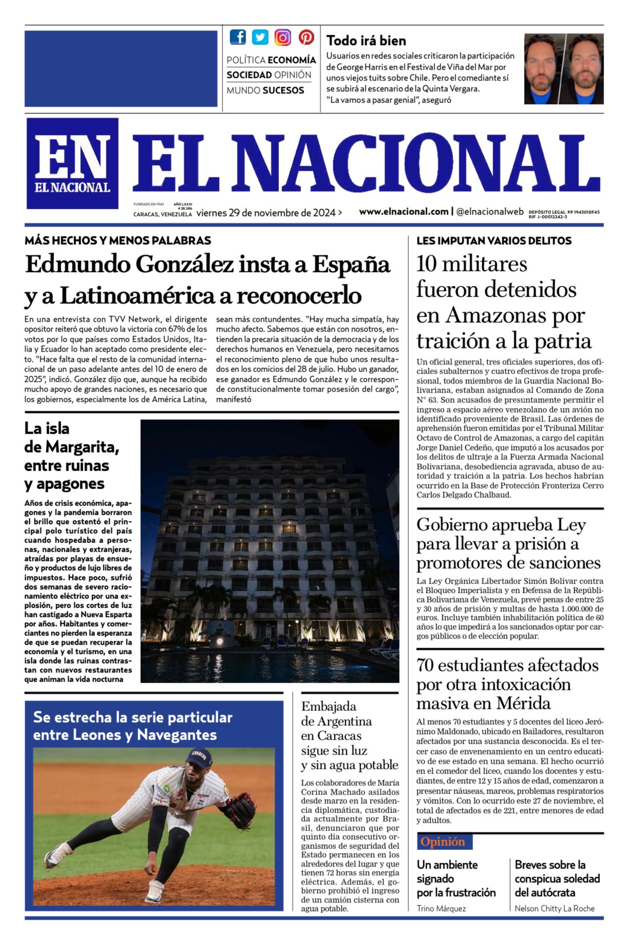 Portadas de este viernes 29 de noviembre de 2024