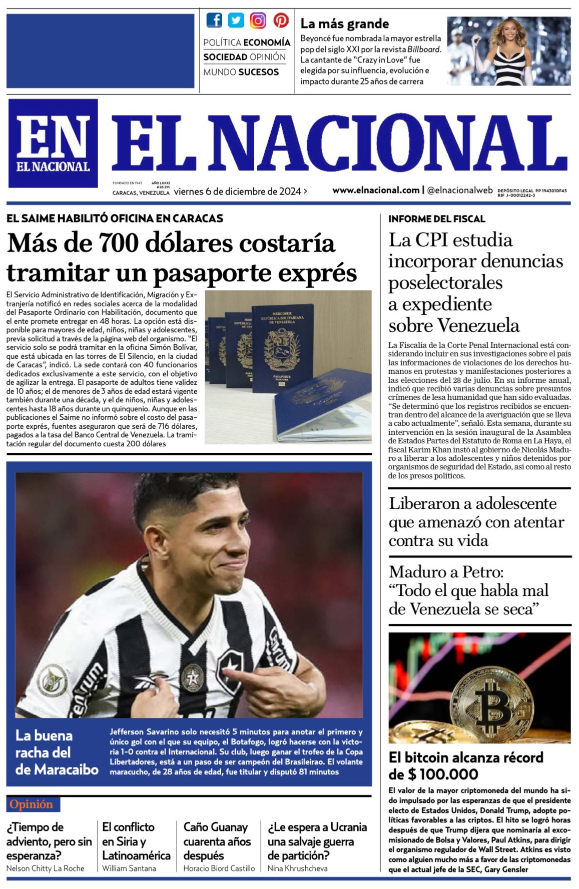 Portadas de este viernes 6 de diciembre de 2024