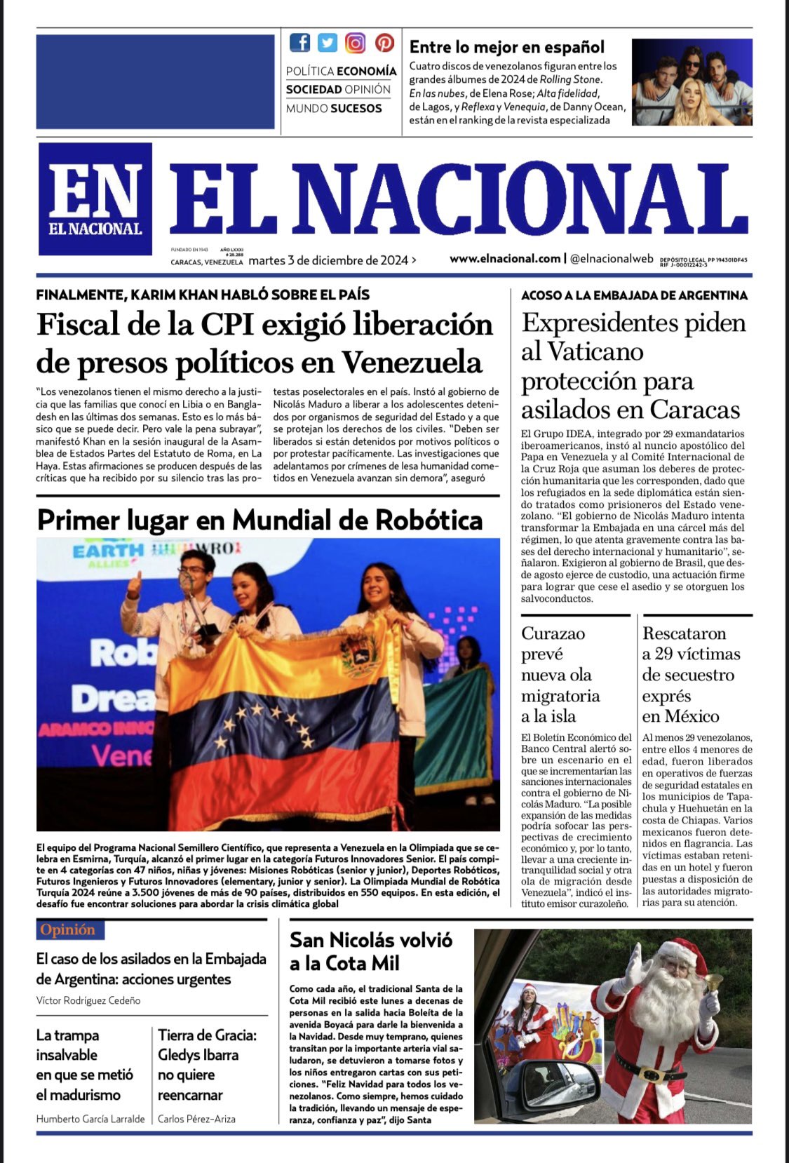 Portadas de este martes 3 de diciembre de 2024